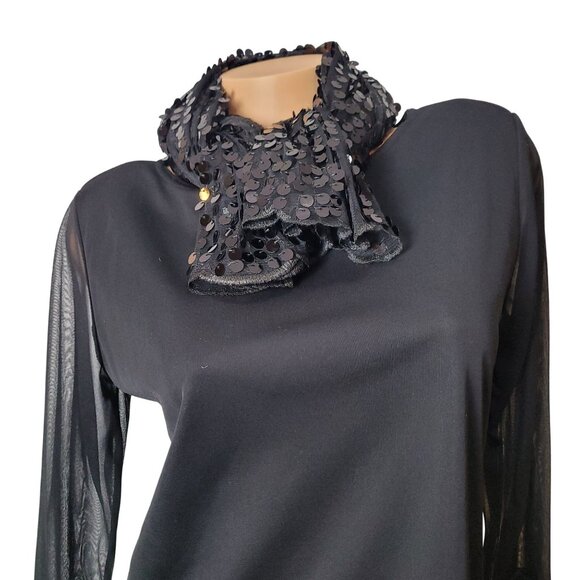 Black Sequin Scarf With Sheer Fabric Lightweight Elegant Design 21" Wide x 35.5" - Picture 7 of 16